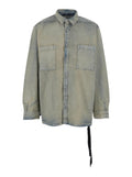 Light Blue Jacket with Classic Collar and Drawstring Detail on the Waist in Denim Man Grey Cotton Outerwear