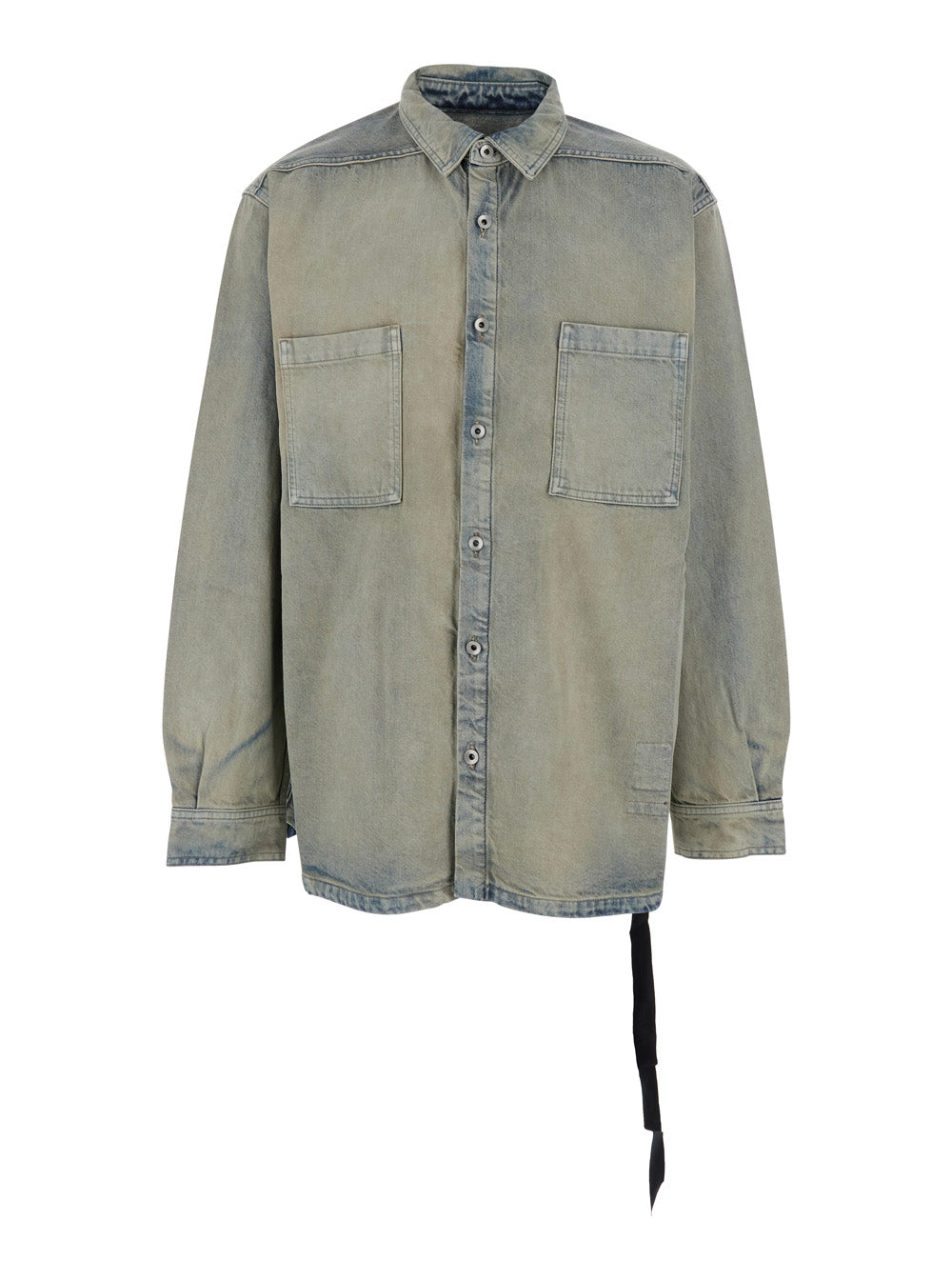 Light Blue Jacket with Classic Collar and Drawstring Detail on the Waist in Denim Man Grey Cotton Outerwear