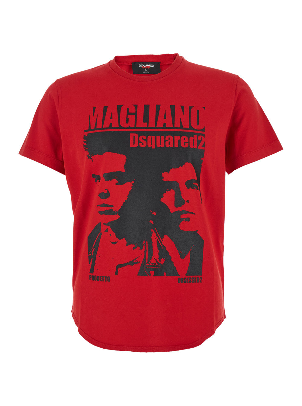 D2 x Magliano Red Crewneck T-Shirt with Maxi Print on the Front in Cotton Man Tshirts And Polo Shirts