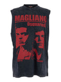 D2 x Magliano Black Crew Neck Top with Logo Lettering and Front Print in Cotton Man Tops