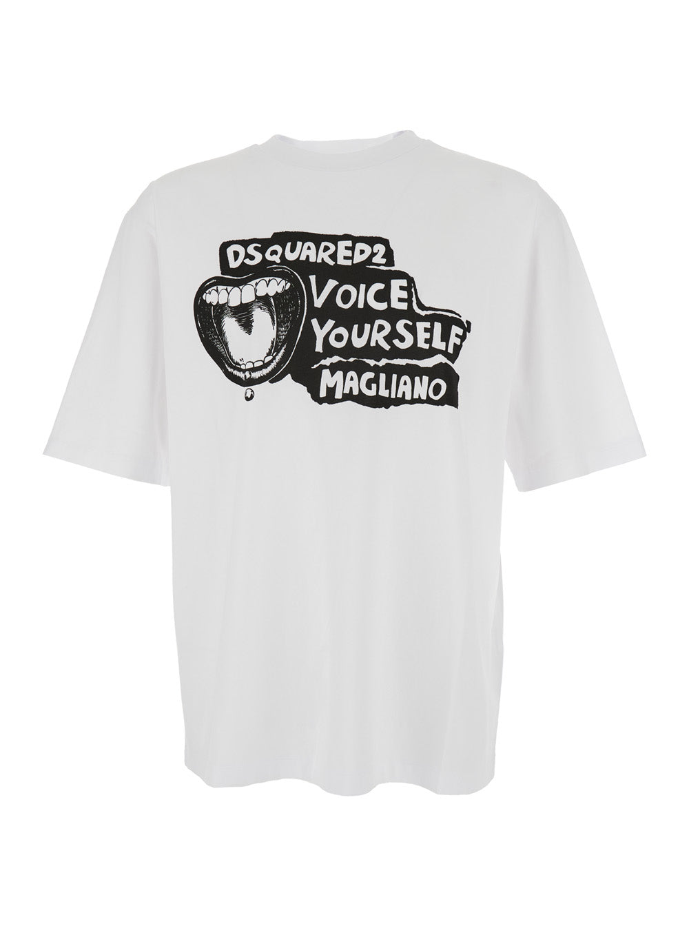 D2 x Magliano White Crewneck T-Shirt with Maxi Print on the Front in Cotton Man Tshirts And Polo Shirts
