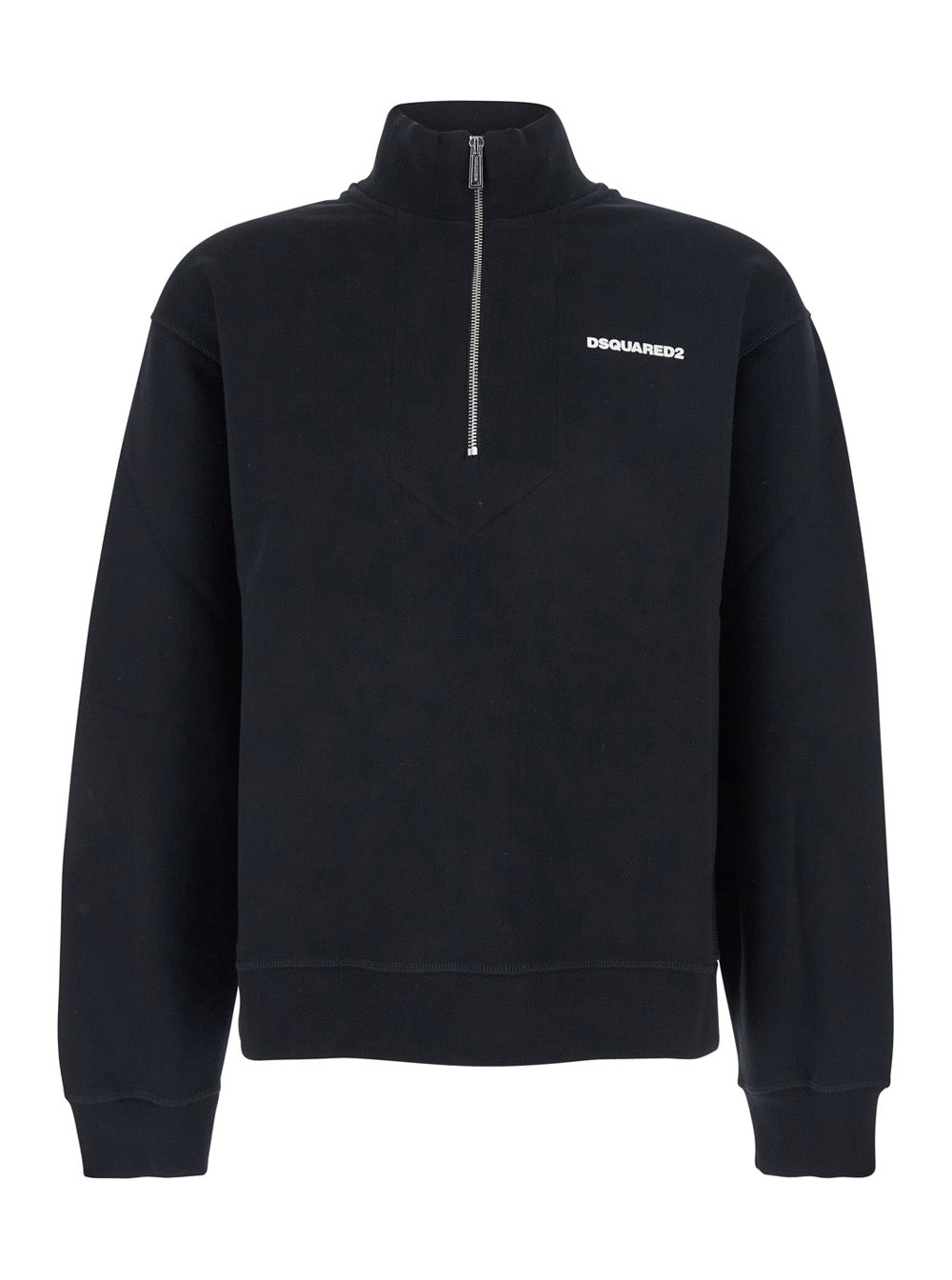 Black High Neck Sweatshirt with Lettering Logo on the Front in Cotton Man Sweatshirts