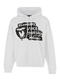 D2 x Magliano White Hoodie with Drawstring Hood Maxi Print on the Front in Cotton Man Sweatshirts