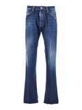 The American Blue Jeans with Logo Patch on Rear and Faded Effect in Denim Man Blu Cotton