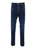 Cool Guy Blue Jeans with Logo Patch on the Rear and Ripped Details in Denim Man Blu