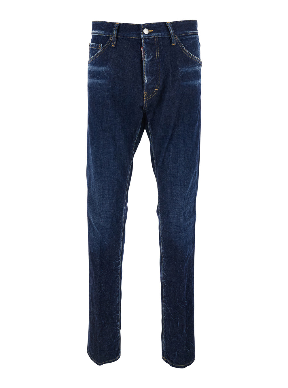 Cool Guy Blue Jeans with Logo Patch on the Rear and Ripped Details in Denim Man Blu