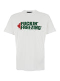 White Crewneck T-Shirt with Print on the Front and Logo Lettering Rear in Cotton Man Tshirts Polo Shirts