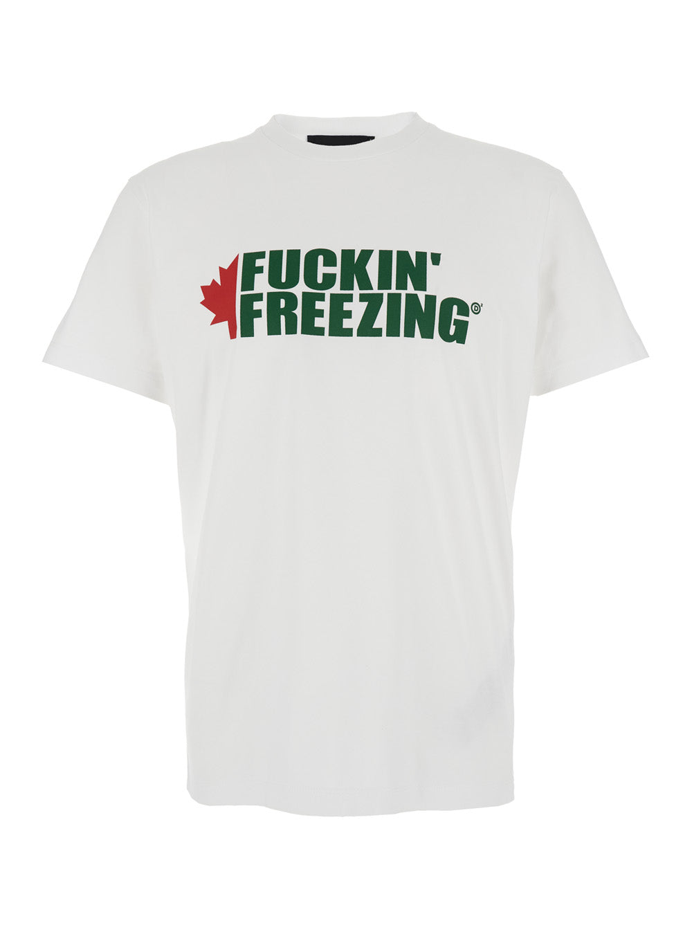White Crewneck T-Shirt with Print on the Front and Logo Lettering Rear in Cotton Man Tshirts Polo Shirts