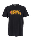 Black Crewneck T-Shirt with Print on the Front and Logo Lettering Rear in Cotton Man Tshirts Polo Shirts