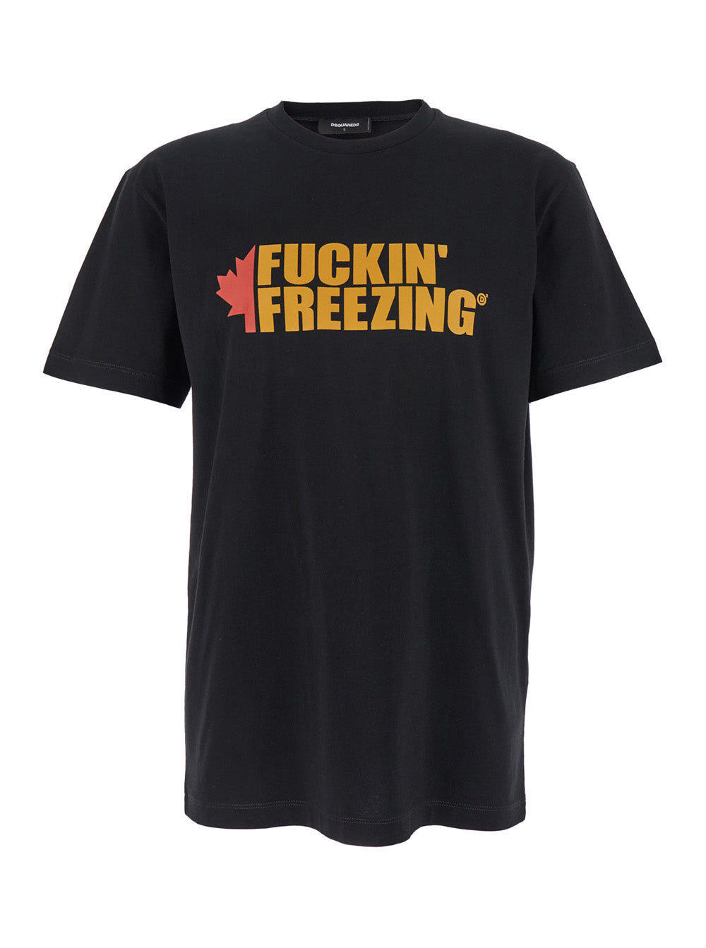 Black Crewneck T-Shirt with Print on the Front and Logo Lettering Rear in Cotton Man Tshirts Polo Shirts