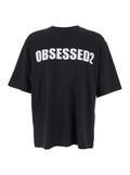 Black Crewneck T-Shirt with Maxi Logo Lettering on the Front in Cotton Man Tshirts And Polo Shirts