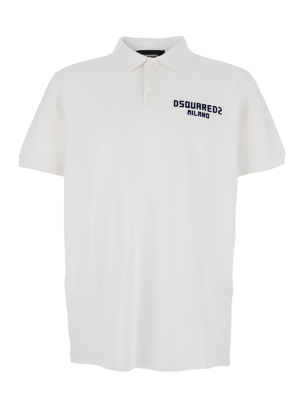 White Polo Shirt with Classic Collar and Logo Lettering on the Front in Cotton Man Tshirts