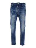 Cool Gut Blue Jeans with Belt Loops and All-Over Painted Details in Denim Man Blu Cotton Elastane
