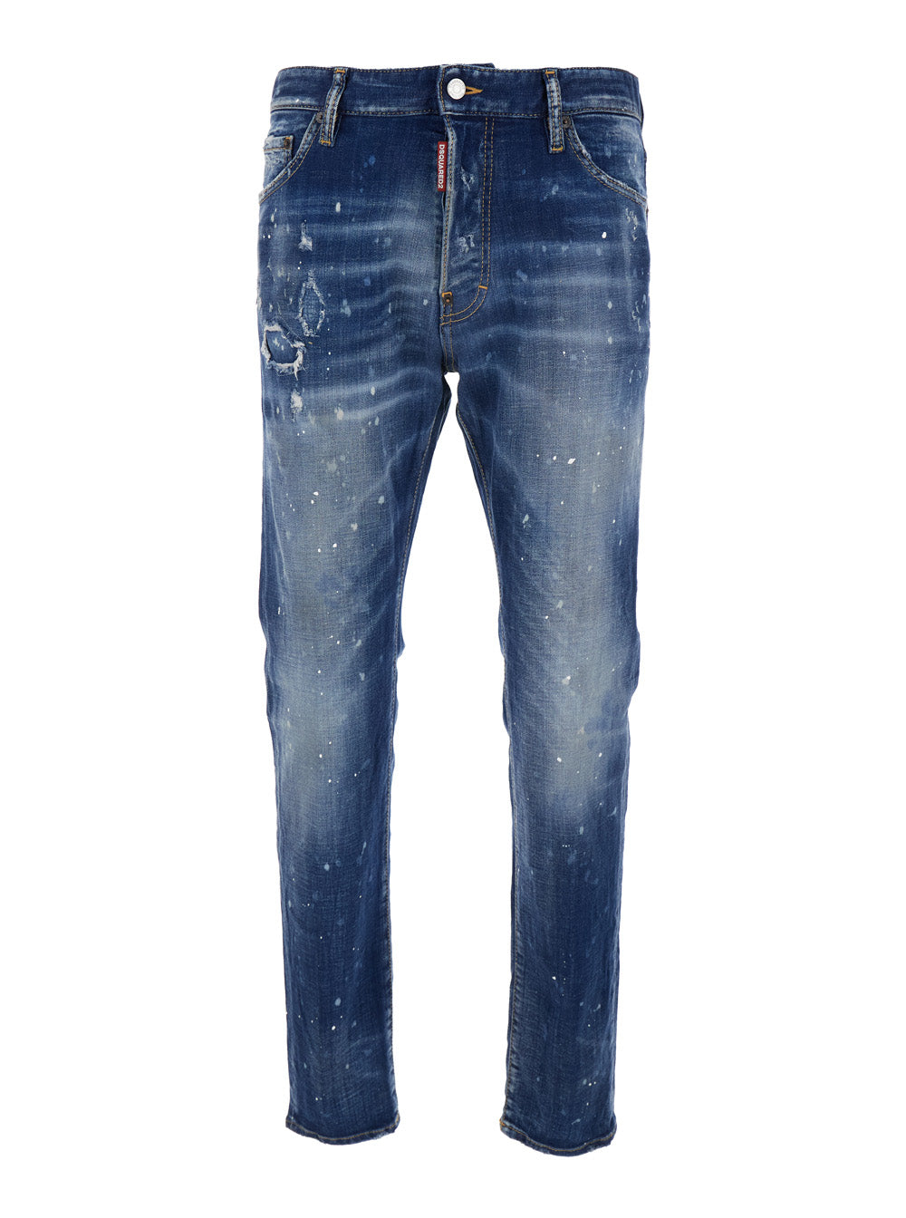 Cool Gut Blue Jeans with Belt Loops and All-Over Painted Details in Denim Man Blu Cotton Elastane