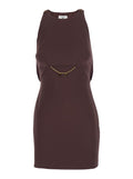 Bordeaux Sleeveless Dress with Chain Decoration on the Front in Fabric Woman Polyester Elastane