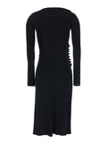 Black Draped Dress with Asymmetric Hem and V Neck in Viscose Stretch Woman Elastan