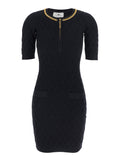 Black Crewneck Dress with Chain Detail on the Collar in Wool Woman Viscose Polyester Polyamide