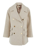 White Coat with Wide Lapels and Logo Printed on the Side in Wool Silk Blend Woman Virgin Polyamide Outerwear