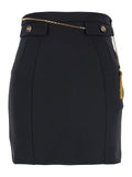Black Skirt With Metallic Pendant And Patch Pockets Fabric Woman