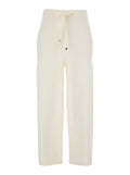White Pants with Elasticated Waist Drawstring in Fabric Woman Trousers