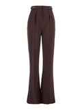 Bordeaux Pants with Jewel Button Embellishments and Pences in Tech Fabric Stretch Woman Polyester Elastane Trousers