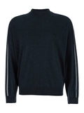 Dark Grey Crewneck Sweater with Stripe Detail on the Sleeve in Wool Man Virgin Jersey