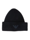 Black Beanie with Maxi Logo Embroidery on the Front in Wool Man Virgin Hats And Gloves