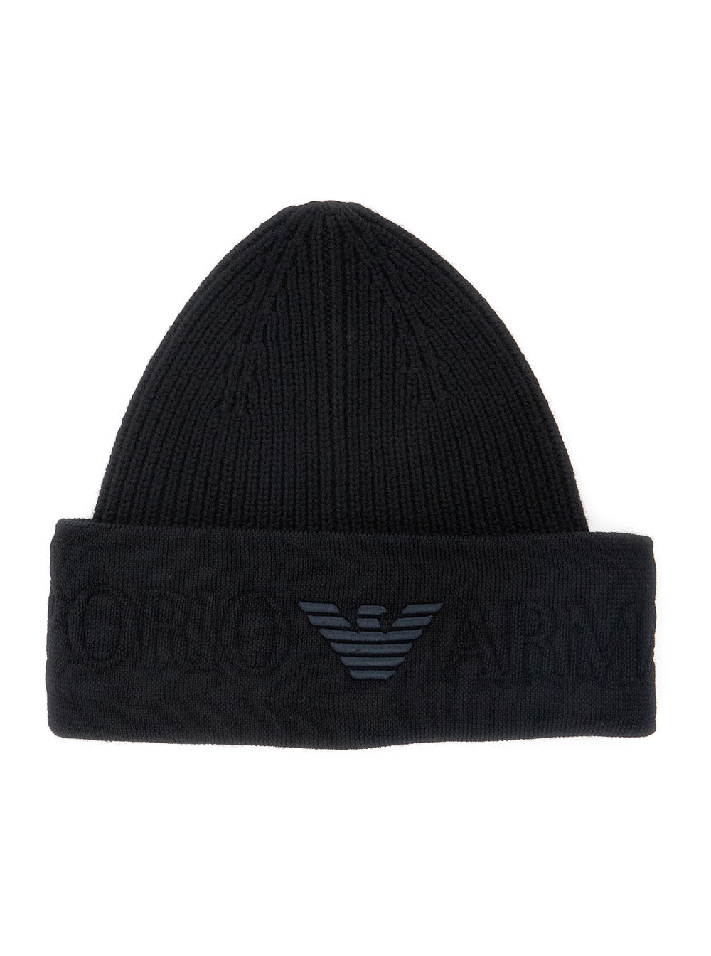 Black Beanie with Maxi Logo Embroidery on the Front in Wool Man Virgin Hats And Gloves