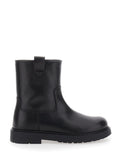 Black Boots with Logo Patch and Side Zip Closure in Leather Boy Calf