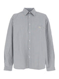 Beige Shirt with Logo Embroidery on the Front and All-Over Check Motif in Cotton Man Light Blue Blouses