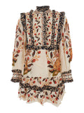 Multicolor Ruched Dress With All-Over Floral Print Viscose Blend Woman