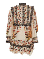Multicolor Ruched Dress With All-Over Floral Print Viscose Blend Woman - S