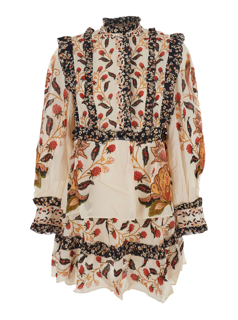 Multicolor Ruched Dress With All-Over Floral Print Viscose Blend Woman - S