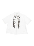 White Shirt with Classic Collar and Contrasting Ruched Detail in Cotton Girl Blouses