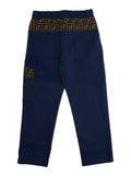 Blue Pants with Rear Elastic Waist and FF Embellishments in Cotton Boy Blu Trousers