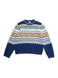 Multicolor Crewneck Sweater with Logo Lettering and Geometric Embroidery in Wool Boy Virgin Jersey