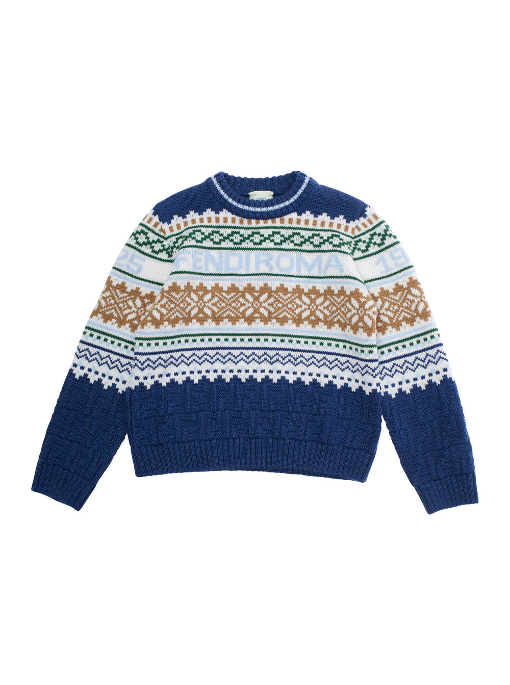 Multicolor Crewneck Sweater with Logo Lettering and Geometric Embroidery in Wool Boy Virgin Jersey