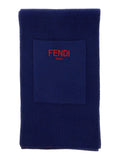 Blue Wraparound Scarf with Logo Patch on the Front in Wool and Cashmere Boy Blu Polyamide Scarfs Foulards
