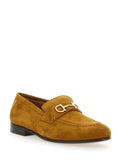 Brown Loafers with Almond Toe and Gancini Detail on the Front in Suede Woman Goat