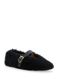 Black Ballerinas with Shearling Design and Buckle in Leather Woman Brown Lamb