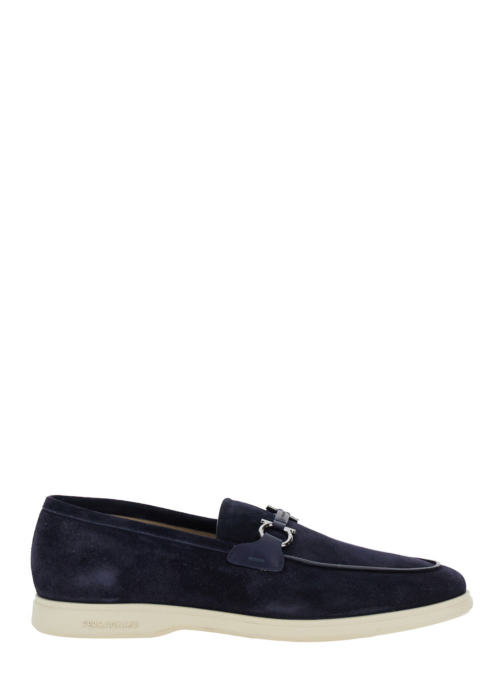 Cosimo Blue Loafers with Metallic Hooks on the Front in Suede Man Blu Calf