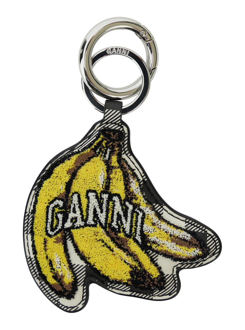 Multicolor Banana Shaped Keyring with Logo Lettering on the Front in Leather and Tech Fabric Woman Products
