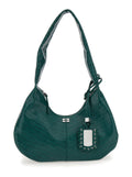 Medium Bou Green Shoulder Bag with Crocodile Leather Effect and Logo Plaque in Woman