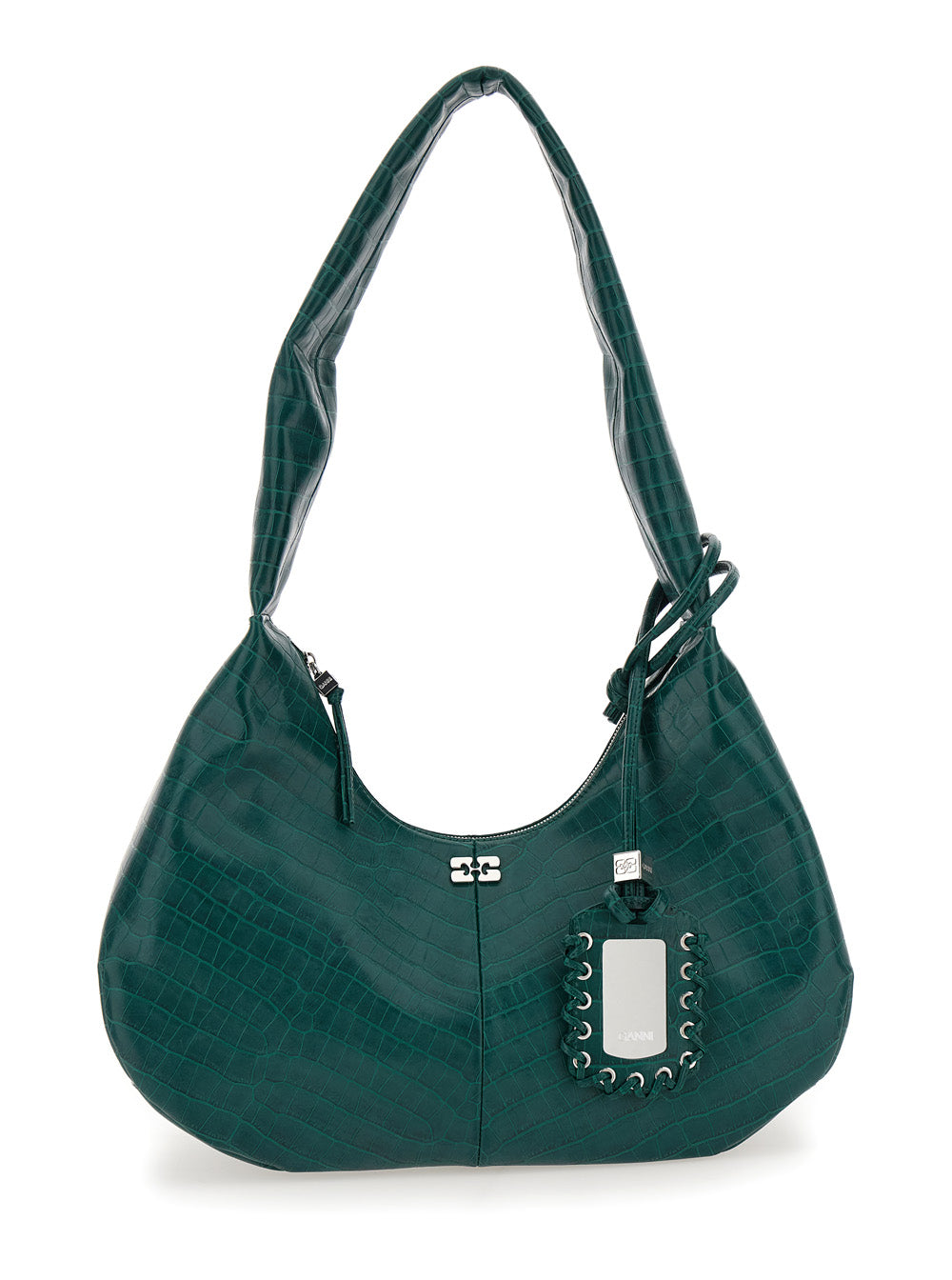 Medium Bou Green Shoulder Bag with Crocodile Leather Effect and Logo Plaque in Woman