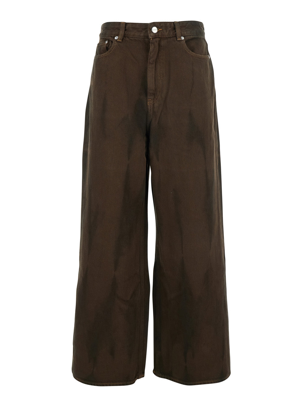 Brown Jeans with Tie-Dye Pattern and Logo Patch on Back in Denim Woman Organic Cotton