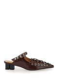 Brown Sandals with Pointed Toe Design and All-Over Laces in Eco Leather Woman Heels