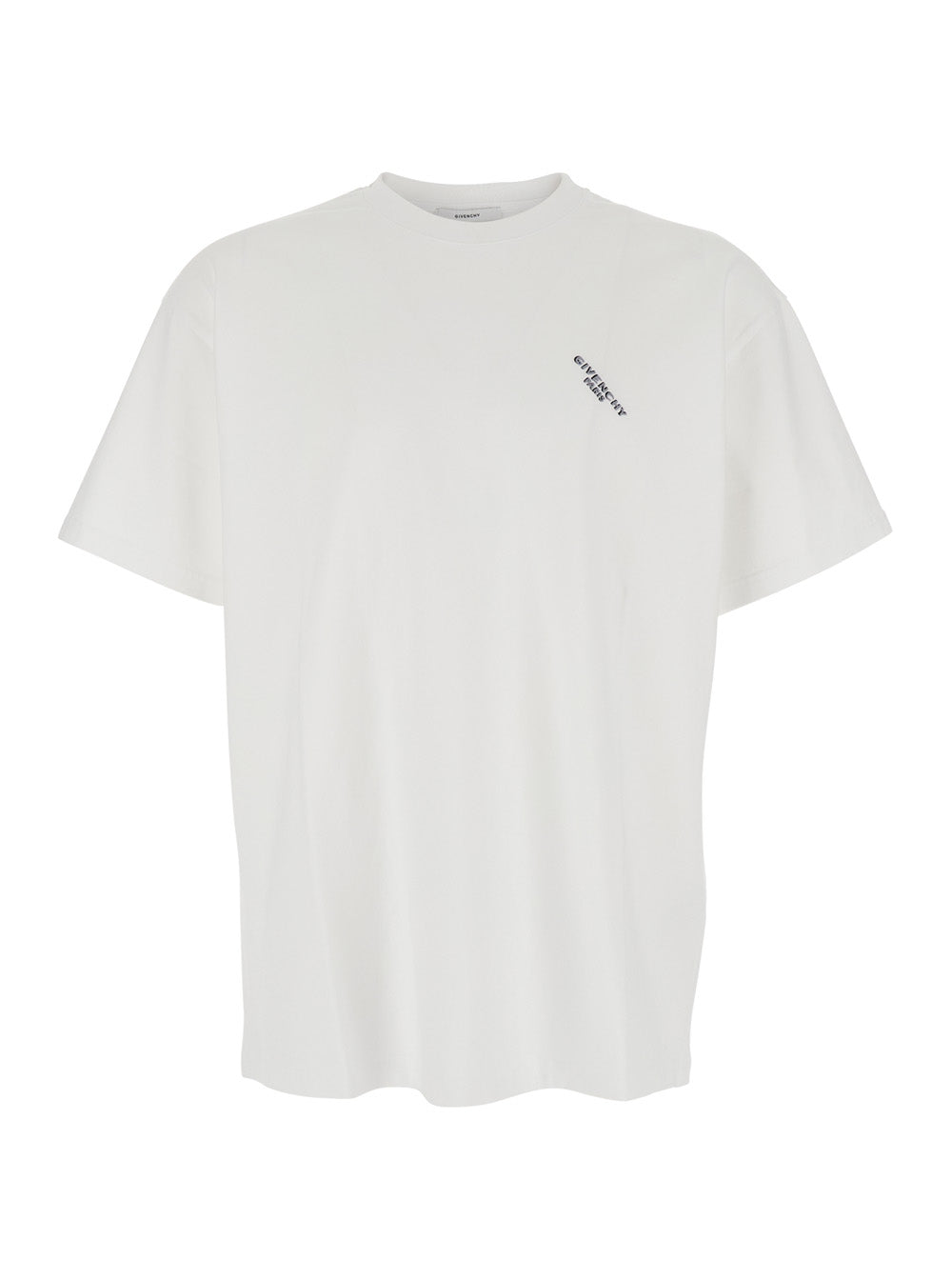 White T-Shirt with Diagonal Embroidered Logo in Cotton Man Tshirts And Polo Shirts