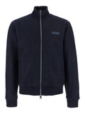 Blue Jacket with High Neck and Logo Patch on the Front in Wool Cashmere Blend Man Blu Outerwear