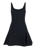Black Mini Dress with Flared Skirt and Square Neckline in Viscose Blend Stretch Woman Acetate Elastane