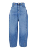 Blue Jeans with Logo Patch on the Rear and Wide Leg in Denim Woman Blu Cotton